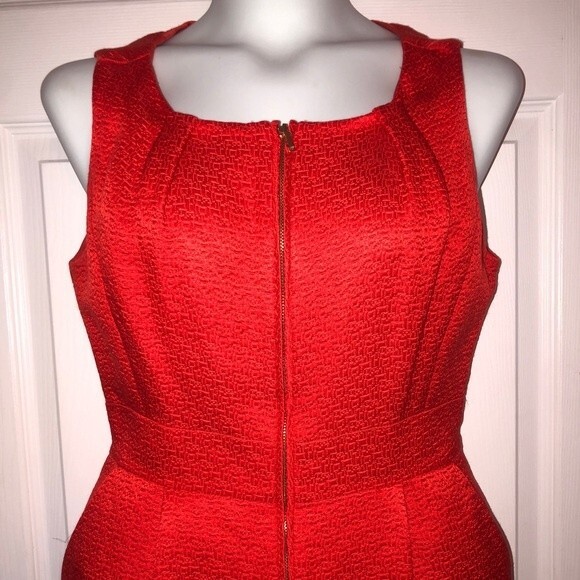 Tory Burch Size 10 Red Blood Orange Silk Blend Structured Front Zipper Dress - Picture 3 of 16